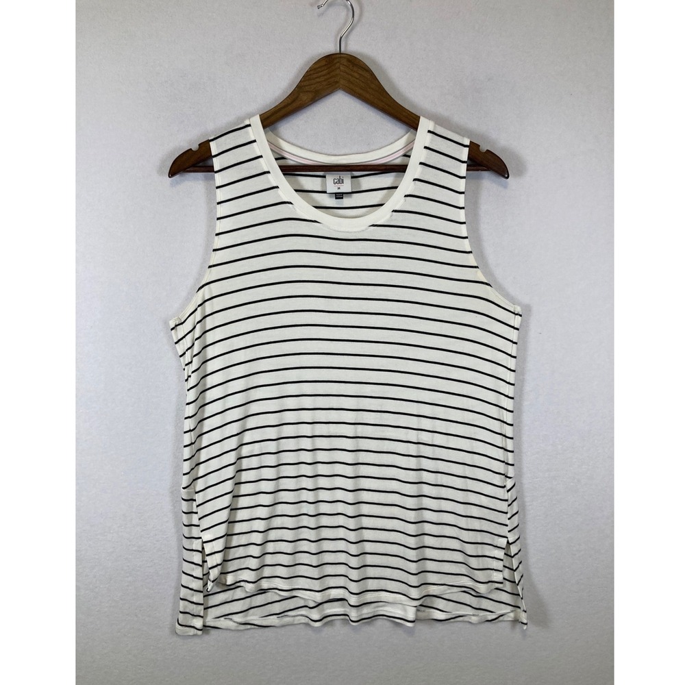 Nautical Cabi‎ Women M White Black Striped Sleeveless Side Slit Tank Top 5937